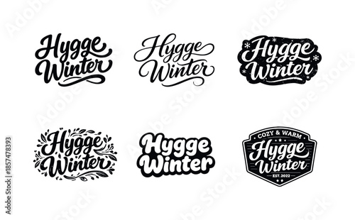 Hygge Winter Lettering. Hygge Winter. Set lettering. harmonious lettering variations of the same emblematic concept, each with different artistic