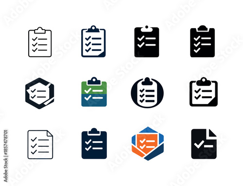 Freelancing Logo Icons. Freelancing. Icon set. Set Logo of freelancing: task checklist. harmonious logo variations of the same emblematic concept, each with