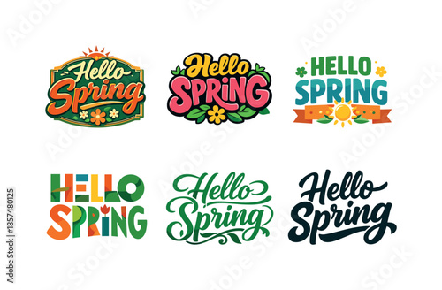 Spring Lettering Variations. Hello Spring. Set lettering. harmonious lettering variations of the same emblematic concept, each with different
