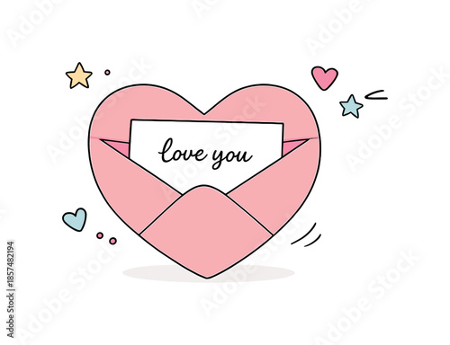 Minimal Love Note. Minimal love message. A single heart-shaped envelope gently opened, revealing a short note saying ?love you?. Soft, intimate mood with lots