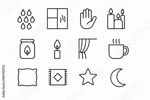 Fogged Glass Icon Set. Fogged glass moment. Line outline icon set of Fogged glass moment: condensation