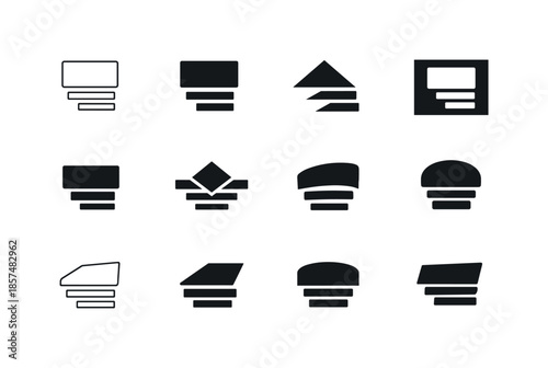 Typographic Logo Variations. Fire emergency. Colorful flat vector icons set of fire emergency: alarm bell, fire hose, smoke detector, extinguisher, burning