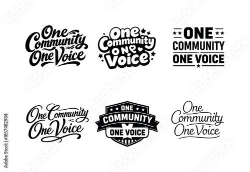 Creative Lettering Harmony. One Community One Voice. Set lettering. harmonious lettering variations of the same emblematic concept, each with different