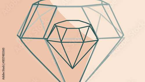 Transparent Diamond Illustration with Geometric Lines.