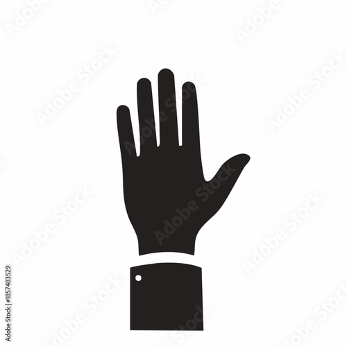 Black silhouette of a raised hand with a cuff visible, symbolizing consent, agreement, or a request for attention