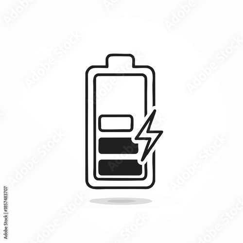 A black battery icon with fill bars & a lightning bolt, set against a white backdrop