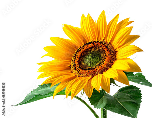 Beautiful Sunflower in Full Bloom Against a White Background.