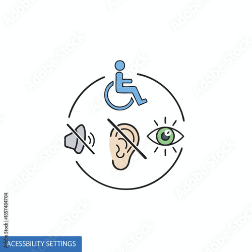 Vector illustration of accessibility icons within a circle, representing inclusivity