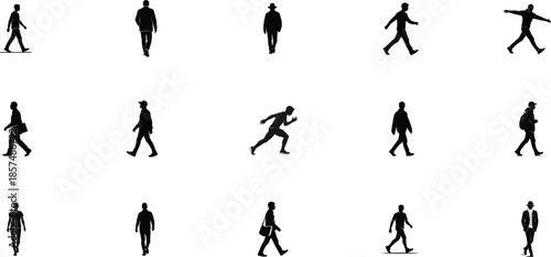 Collection of diverse human silhouettes in various poses and actions