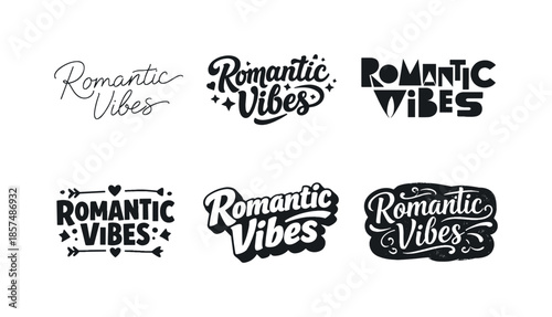 Diverse Lettering Styles. Romantic vibes lettering. Set lettering. harmonious lettering variations of the same emblematic concept, each with different artistic