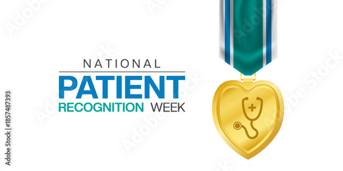 February is National Patient Recognition Week. Medal, stethoscope and plus icon. Great for cards, banners, posters, social media and more. White background.  