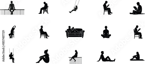 Yoga and exercise silhouette illustrations