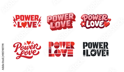 Power Love Lettering Variations. power love lettering set. Set lettering. harmonious lettering variations of the same emblematic concept, each with different