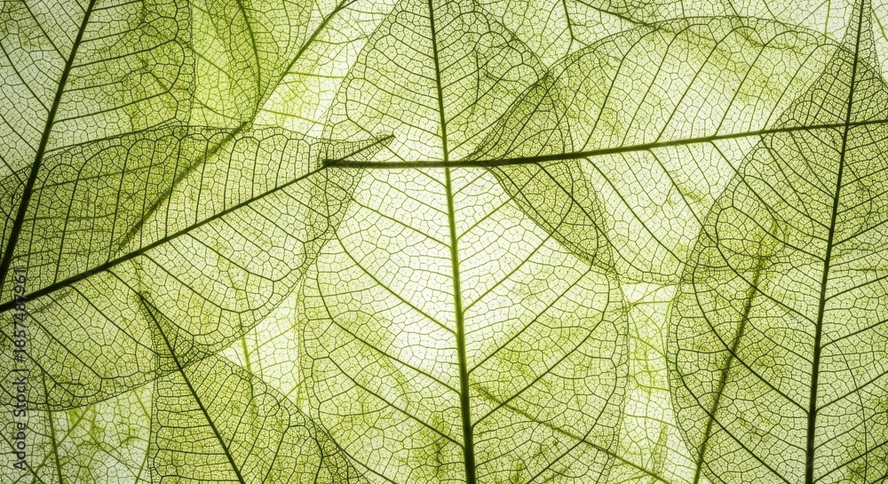 Obraz premium Translucent Green Leaf Veins Close Up