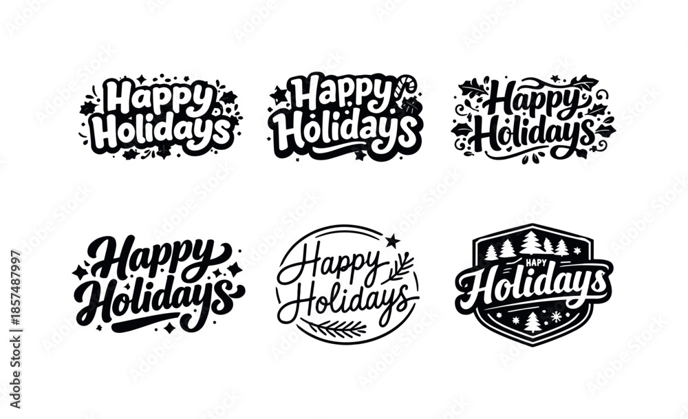 Fototapeta premium Creative Typography Variations. Holiday typography border. Set lettering. harmonious lettering variations of the same emblematic concept, each with different