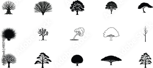 Collection of various tree silhouettes and shapes