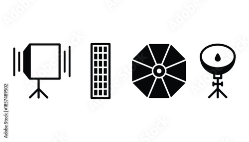Studio lighting setup equipment collection vector icon symbol sign studio background.