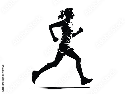 Silhouette of a woman running, captured in a dynamic pose.