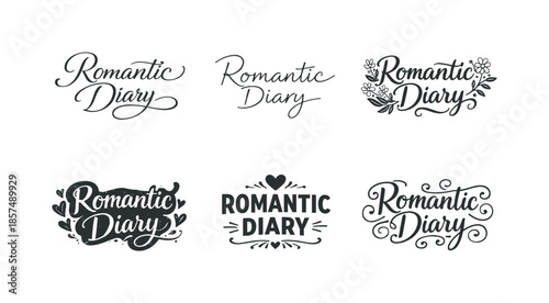 Romantic Lettering Variations. Romantic diary annotation text. Set lettering. harmonious lettering variations of the same emblematic concept, each with