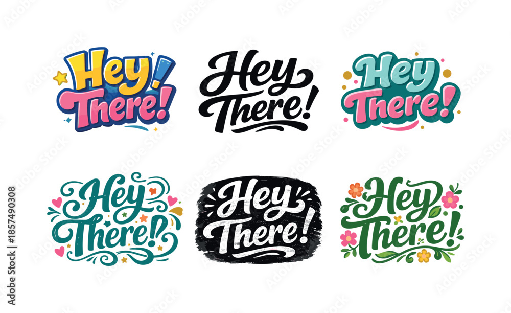 Fototapeta premium Creative Lettering Variations. Friendly greeting typography. Set lettering. harmonious lettering variations of the same emblematic concept, each with different