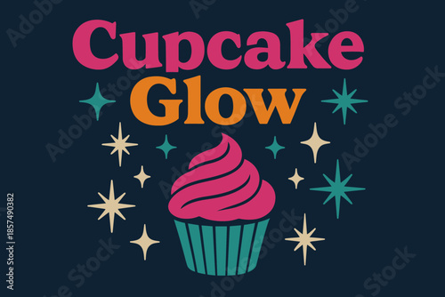 Retro Winter Cupcakes. Cupcake Glow ? Retro-alt Poster: wide rounded retro type, gentle wave baseline,