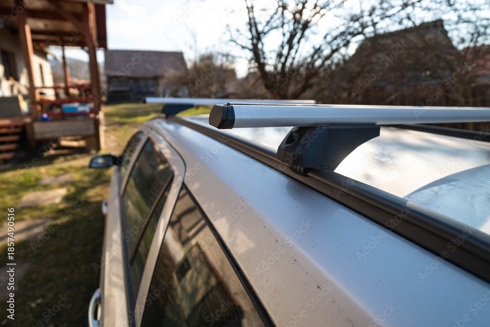 Obraz premium Car roof luggage rack close up shot , shallow depth of field.