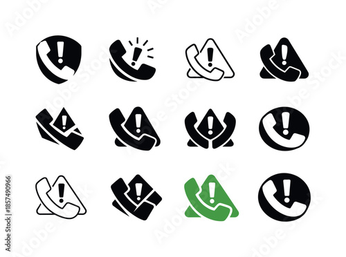 Unexpected Call Icons. unexpected phone call. Icon set. Set Logo of unexpected phone call: caller ID alert. harmonious logo variations of the same emblematic