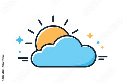 Minimal Sun and Clouds. Sun behind clouds icon. A balanced combination of sun and cloud shapes partially overlapping. Mixed weather concept, smooth interaction