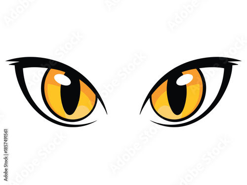 Fierce, piercing cat-like eyes stare intently forward.