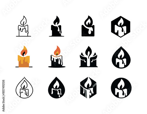 Emotional Hurt Icons. Emotional hurt. Icon set. Set Logo of emotional hurt: dimming candle flame. harmonious logo variations of the same emblematic concept,