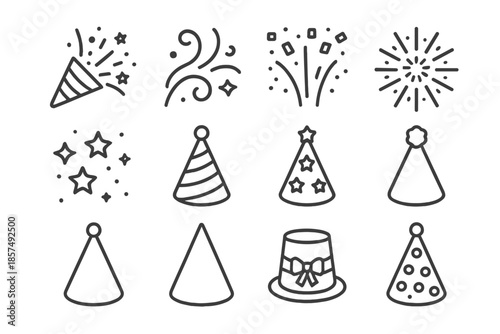 Confetti Icon Set. Celebration confetti. Line outline icon set of celebration confetti: confetti burst,