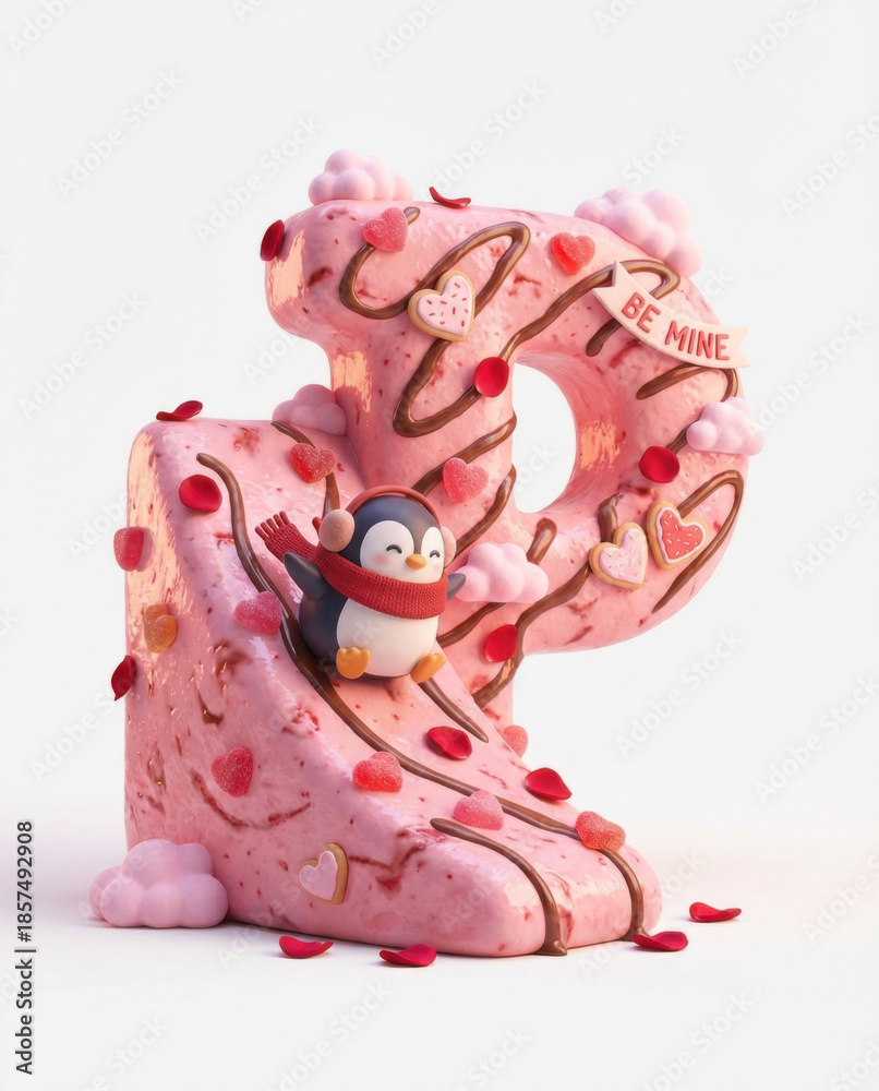 Fototapeta premium Cute Penguin on Sweet Valentine's Day Treat