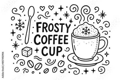 Frosty Coffee Cup. Frosty Coffee Cup. Hand-drawn doodle illustration of Frosty Coffee Cup. latte foam,
