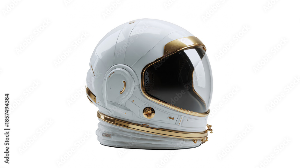 Fototapeta premium Futuristic astronaut helmet with gold accents on a black background