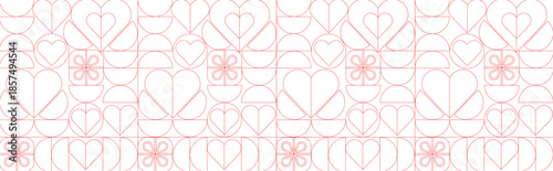 Seamless geometric pattern for Valentine's Day in minimalist style. Design line drawing, mosaic background. Abstract print background with simple shapes.