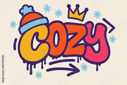 Cozy Winter Graffiti. Blanket Tag ? Graffiti Simplified: chunky tilted bubble letters, flat fills, thick