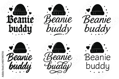 Beanie Buddy Calligraphy. Beanie buddy. Create a calligraphy lettering illustration of the phrase: Beanie