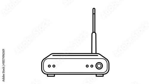 Outline icon of a wireless internet router features a single vertical antenna and front panel lights, representing home or office connectivity.
