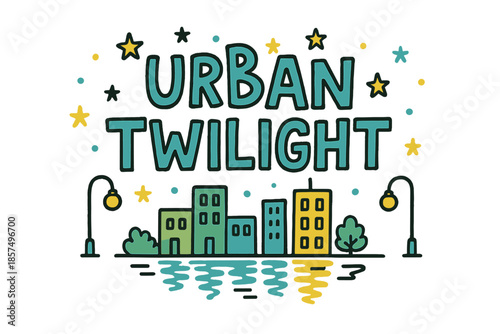 Urban Twilight Doodles. Urban Twilight ? Doodle / Sketch: hand-drawn uneven letters; doodled buildings,