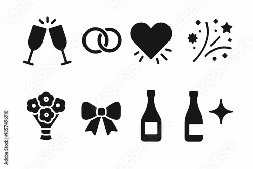 Wedding Celebration Icons. Wedding celebration toast. Filled icon set of Wedding celebration toast: champagne