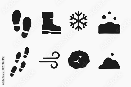 Snow Footprint Icons. Making footprints in the snow. Filled icon set of Making footprints in the snow: