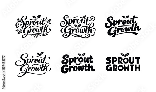 Harmonious Growth Symbols. Sprout Growth Symbols. Set lettering. harmonious lettering variations of the same emblematic concept, each with different artistic