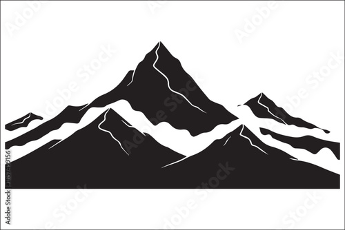 Minimalist Black and White Mountain Range Vector Silhouette with Sharp Peaks
Geometric Mountain Logo Design and Simple Outdoor Emblem Illustration