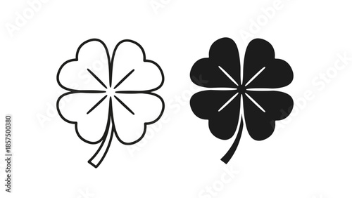 Two stylized four-leaf clovers, one outlined and one solid black, symbolizing luck and nature.