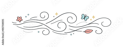 Spring Wind Artistry. Gentle spring wind line art. Soft continuous lines forming rhythmic wind paths, conveying movement, calm, and renewal. Friendly modern