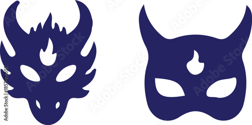 two bule scary mask icon set vector logo design illustration art