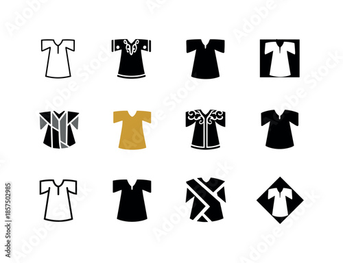 Cultural Dress Icons. Cultural dress. Icon set. Set Logo of cultural dress: kaftan shape. harmonious logo variations of the same emblematic concept, each with