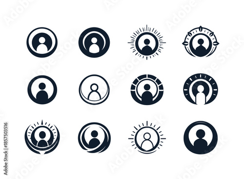 Sacred Circle Logos. sacred circle. Icon set. Set Logo of sacred circle: protective halo emblem. harmonious logo variations of the same emblematic concept,