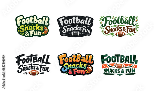 Artistic Football Lettering. Football snacks & fun. Set lettering. harmonious lettering variations of the same emblematic concept, each with different artistic