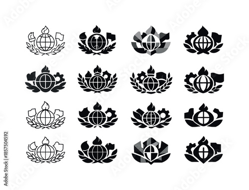 Ideological Icons Collection. The history of political ideologies and movements. Icon set. Set Logo of The history of political ideologies and movements: